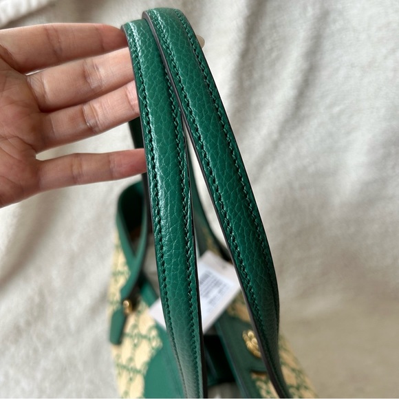 NWT Authentic Gucci Special Edition Straw Woven GG Ophidia Tote Bag NaturalGreen - Picture 13 of 14